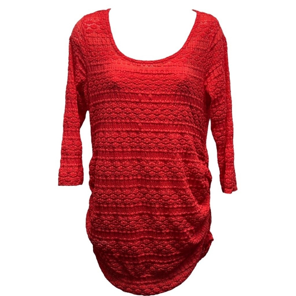 Jessica Simpson Blouse Top M Red Long Sleeve Keyhole 2 Piece Maternity Lace Knit - Picture 2 of 9